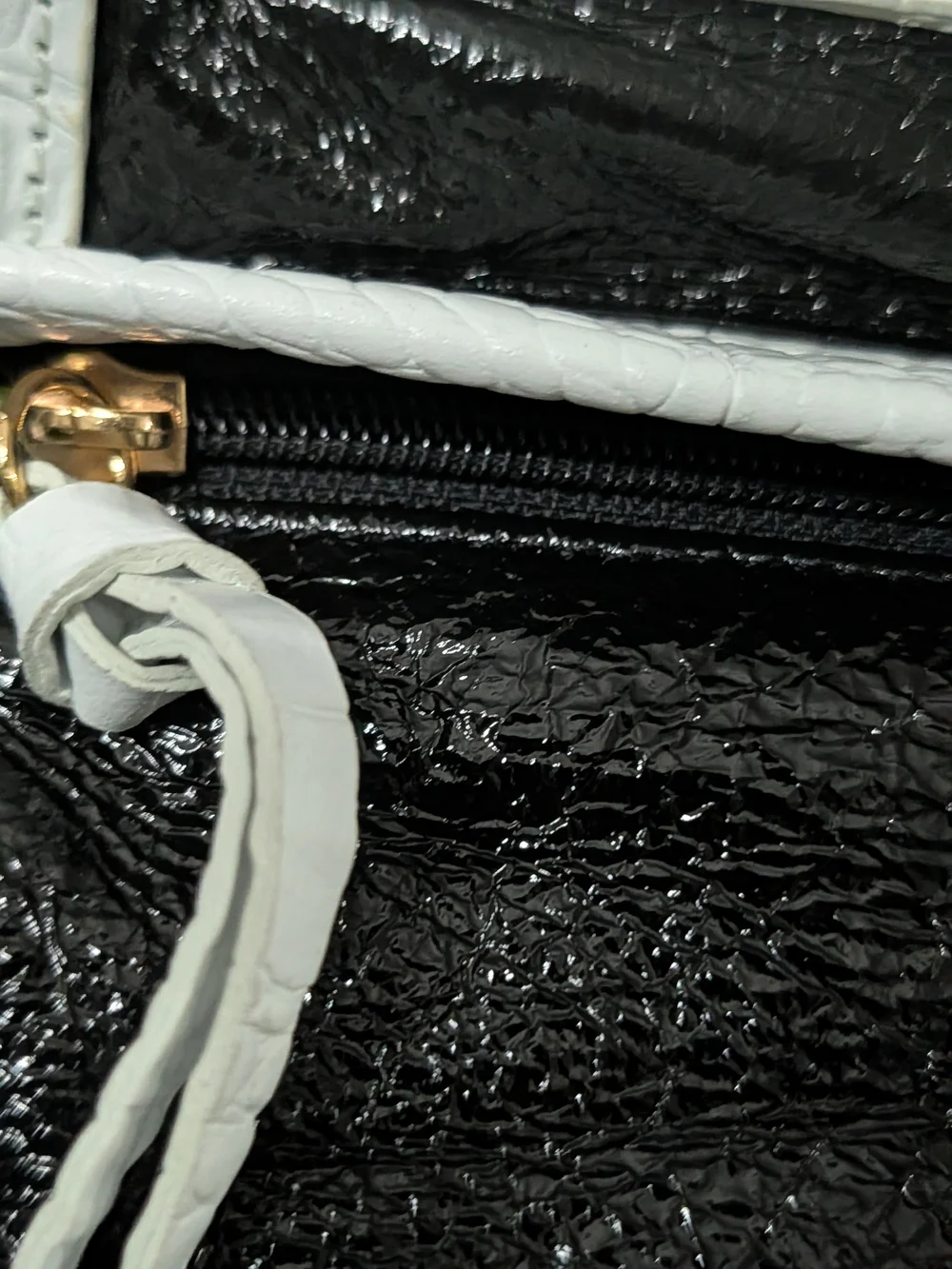 NWOT Sharif Studio Black Patent White Croc Leather Shoulder Bag + Accessory